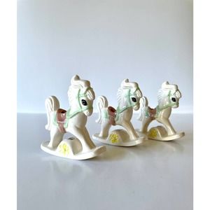 Vintage 1970's Ceramic Rocking Horse Macrame Beads - Set of 3